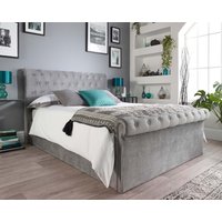 Product photograph of Grey Velvet Scroll Top Chesterfield Ottoman Storage Bed from Aspire Furniture LTD