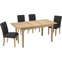 Product photograph of Asby Scandinavian Style Oak Dining Set 140cm To 180cm Rectangular Extending Top Seats 4 To 8 Diners - Dark Grey Fabric Chairs from Choice Furniture Superstore