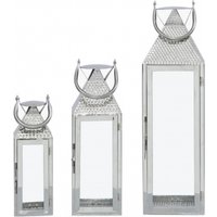 Product photograph of Value Set Of 3 Stainless Steel Lanterns With Beaten Nickel Set Of 2 from Choice Furniture Superstore