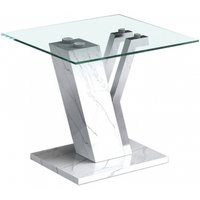 Product photograph of Lusso White Faux Marble And Glass End Table from Choice Furniture Superstore