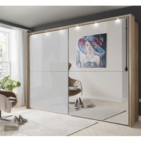 Product photograph of Wiemann Berlin 2 Door Mirror Sliding Wardrobe In White Glass And Oak Carcase from Choice Furniture Superstore