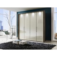 Product photograph of Wiemann Loft 4 Door Bi Fold Wardrobe In Magnolia Glass And Oak Carcase from Choice Furniture Superstore