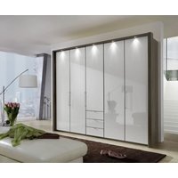 Product photograph of Loft 5 Door 3 Drawer Bi Fold Wardrobe In Oak And Pebble Grey Glass - W 250cm from Choice Furniture Superstore