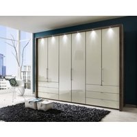 Product photograph of Wiemann Loft 6 Door Bi Fold Wardrobe In Magnolia Glass And Oak Carcase With 6 Drawers from Choice Furniture Superstore