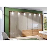 Product photograph of Serena 6 Door 6 Right Drawer Bi Fold Wardrobe In Oak And Champagne Glass - W 250cm from Choice Furniture Superstore