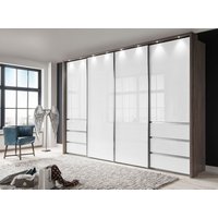 Product photograph of Wiemann Malibu 4 Door Sliding Wardrobe In White Glass And Oak Carcase from Choice Furniture Superstore