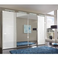 Product photograph of Wiemann Westside 4 Door Mirror Sliding Wardrobe In White Glass With Chrome Trim from Choice Furniture Superstore