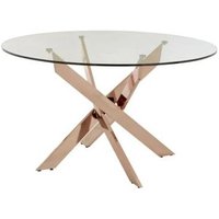 Product photograph of Clearance - Kelley Glass Top And Rose Gold Intersected Dining Table 130cm Seats 4 To 6 Diners Round Top - Fss15472 from Choice Furniture Superstore