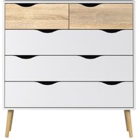 Product photograph of Oslo White And Oak Effect 5 Drawer Chest from Choice Furniture Superstore