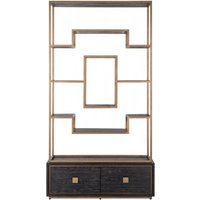 Product photograph of Hunter Black Oak Storage Shelving Unit With Gold Trim from Choice Furniture Superstore