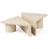 Product photograph of Fictus Travertine Beige Traingular 2 Tier Coffee Tables from Choice Furniture Superstore