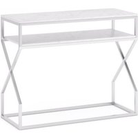 Product photograph of Clearance - Scala White Marble Top And Chrome Console Table With Middle Shelf - Brand New Item from Choice Furniture Superstore