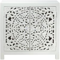 Product photograph of Boho White Carved Wooden Compact Small Sideboard - 2 Doors from Choice Furniture Superstore