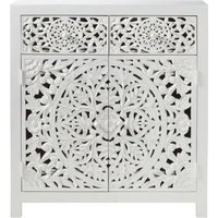 Product photograph of Boho White Carved Wooden Small Sideboard - 2 Doors from Choice Furniture Superstore