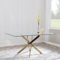Product photograph of Chopstick Clear Glass 6 Seater Dining Table With Gold Metal Chopstick Legs from Choice Furniture Superstore