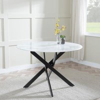 Product photograph of Chopstick White Glass 4 Seater Round Dining Table With Black Metal Legs from Choice Furniture Superstore