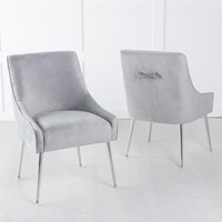 Product photograph of 2 X Giovanni Light Grey Velvet Fabric Dining Chair With Back Handle And Chrome Legs from Choice Furniture Superstore