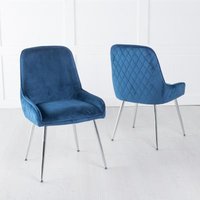 Product photograph of Clearance - 2 X Hamilton Blue Velvet Fabric Dining Chair With Stitched Back And Chrome Legs - Brand New Item from Choice Furniture Superstore
