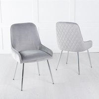 Product photograph of Clearance - 2 X Hamilton Light Grey Velvet Fabric Dining Chair With Stitched Back And Chrome Legs - Brand New Item from Choice Furniture Superstore