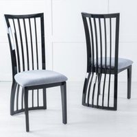 Product photograph of 2 X Athena Black High Gloss Slatted Back Dining Chair With Grey Seat Pads from Choice Furniture Superstore