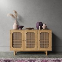 Product photograph of Clearance - Retro Wood And Rattan Sideboard - 3 Doors from Choice Furniture Superstore