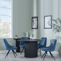 Product photograph of Bern Fluted Black 4 Seater Round Dining Set - 4 Arctic Blue Velvet Fabric Swivel Dining Chair from Choice Furniture Superstore
