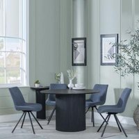 Product photograph of Bern Fluted Black 4 Seater Round Dining Set - 4 Boden Dark Grey Fabric Swivel Dining Chair from Choice Furniture Superstore