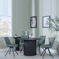Product photograph of Bern Fluted Black 4 Seater Round Dining Set - 4 Boden Green Fabric Swivel Dining Chair from Choice Furniture Superstore