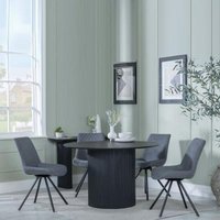 Product photograph of Bern Fluted Black 4 Seater Round Dining Set - 4 Boden Grey Fabric Swivel Dining Chair from Choice Furniture Superstore