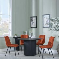Product photograph of Bern Fluted Black 4 Seater Round Dining Set - 4 Corona Orange Fabric Chairs from Choice Furniture Superstore