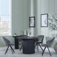 Product photograph of Bern Fluted Black 4 Seater Round Dining Set - 4 Ion Dark Grey Velvet Fabric Swivel Dining Chair from Choice Furniture Superstore