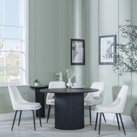 Product photograph of Bern Fluted Black 4 Seater Round Dining Set - 4 Peyton Cream Fabric Dining Chair from Choice Furniture Superstore