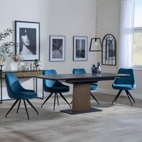Product photograph of Catalina Black Ceramic Extending Pedestal Dining Set - Arctic Blue Velvet Fabric Swivel Dining Chair - Get 2 Chairs Free from Choice Furniture Superstore