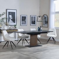 Product photograph of Catalina Black Ceramic Extending Pedestal Dining Set - Arctic Cream Velvet Fabric Swivel Dining Chair - Get 2 Chairs Free from Choice Furniture Superstore