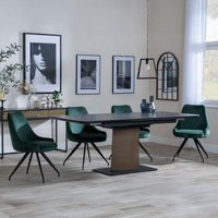 Product photograph of Catalina Black Ceramic Extending Pedestal Dining Set - Arctic Green Velvet Fabric Swivel Dining Chair - Get 2 Chairs Free from Choice Furniture Superstore