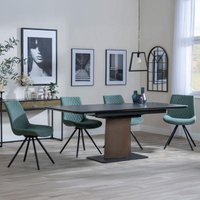 Product photograph of Catalina Black Ceramic Extending Pedestal Dining Set - Boden Green Fabric Swivel Dining Chair - Get 2 Chairs Free from Choice Furniture Superstore