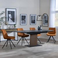 Product photograph of Catalina Black Ceramic Extending Pedestal Dining Set - Boden Orange Fabric Swivel Dining Chair - Get 2 Chairs Free from Choice Furniture Superstore