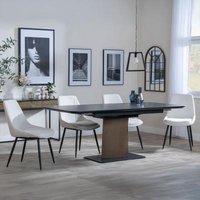 Product photograph of Catalina Black Ceramic Extending Pedestal Dining Set - Darwin Cream Fabric Dining Chair from Choice Furniture Superstore