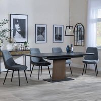 Product photograph of Catalina Black Ceramic Extending Pedestal Dining Set - Darwin Grey Fabric Dining Chair from Choice Furniture Superstore