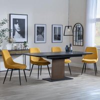 Product photograph of Catalina Black Ceramic Extending Pedestal Dining Set - Darwin Yellow Fabric Dining Chair from Choice Furniture Superstore