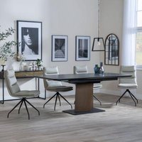 Product photograph of Catalina Black Ceramic Extending Pedestal Dining Set - Diego Beige Leather Swivel Dining Chair - Get 2 Chairs Free from Choice Furniture Superstore