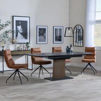 Product photograph of Catalina Black Ceramic Extending Pedestal Dining Set - Diego Brown Leather Swivel Dining Chair - Get 2 Chairs Free from Choice Furniture Superstore