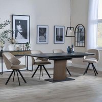 Product photograph of Catalina Black Ceramic Extending Pedestal Dining Set - Ion Beige Velvet Fabric Swivel Dining Chair - Get 2 Chairs Free from Choice Furniture Superstore