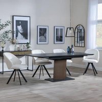 Product photograph of Catalina Black Ceramic Extending Pedestal Dining Set - Ion Cream Boucle Teddy Fabric Swivel Dining Chair - Get 2 Chairs Free from Choice Furniture Superstore