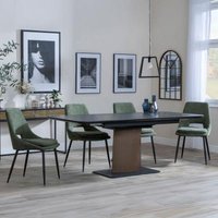 Product photograph of Catalina Black Ceramic Extending Pedestal Dining Set - Peyton Green Fabric Dining Chair from Choice Furniture Superstore
