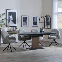 Product photograph of Catalina Black Ceramic Extending Pedestal Dining Set - Theo Dark Grey Fabric Swivel Dining Chair - Get 2 Chairs Free from Choice Furniture Superstore