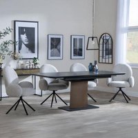 Product photograph of Catalina Black Ceramic Extending Pedestal Dining Set - Theo Grey Fabric Swivel Dining Chair - Get 2 Chairs Free from Choice Furniture Superstore