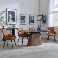 Product photograph of Danetti Dark Grey Ceramic Oval Dining Set With Bronze Pedestal Base - Ace Orange Fabric Swivel Dining Chair - Get 2 Chairs Free from Choice Furniture Superstore