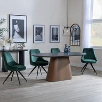 Product photograph of Danetti Dark Grey Ceramic Oval Dining Set With Bronze Pedestal Base - Arctic Green Velvet Fabric Swivel Dining Chair - Get 2 Chairs Free from Choice Furniture Superstore