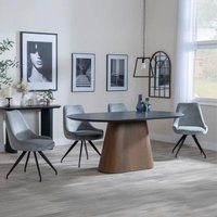Product photograph of Danetti Dark Grey Ceramic Oval Dining Set With Bronze Pedestal Base - Arctic Grey Velvet Fabric Swivel Dining Chair - Get 2 Chairs Free from Choice Furniture Superstore